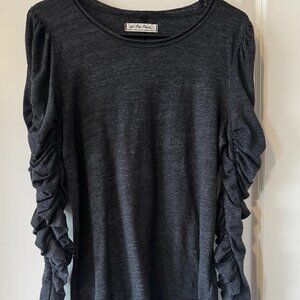Free People We The Free Ruched Sleeve Long Sleeve Top | Charcoal Size M